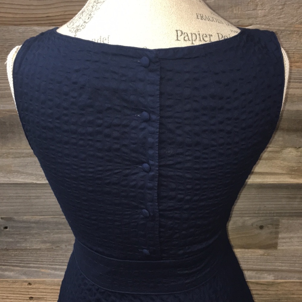 J crew textured navy for & flare midi dress size 2 - Picture 5 of 8
